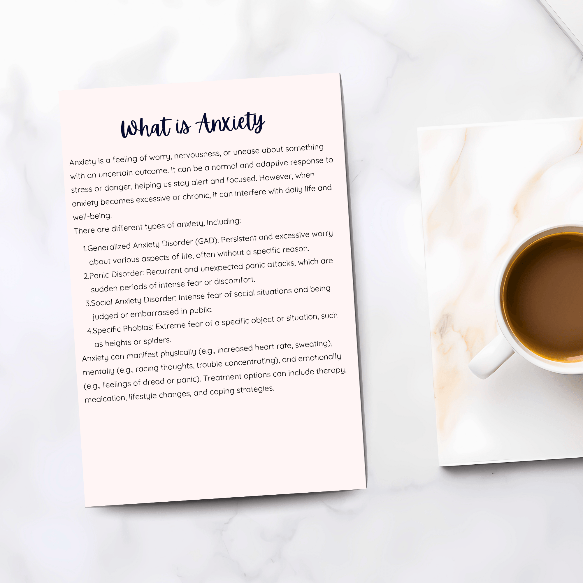 Digital anxiety journal workbook for self-care and anxiety relief, featuring coping strategies and mental health exercises