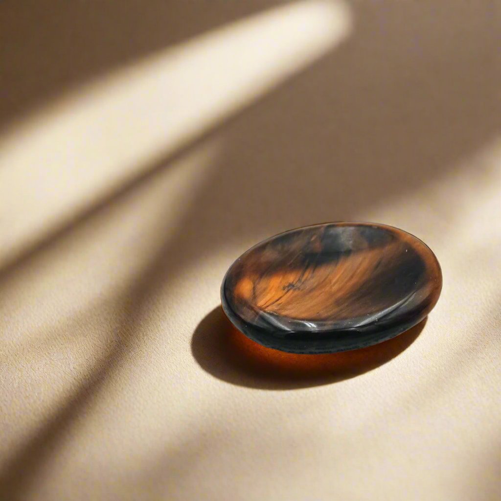 Tiger&#39;s Eye Worry Stone for anxiety relief and releasing fear, making it an excellent fidget toy and crystal for anixety.