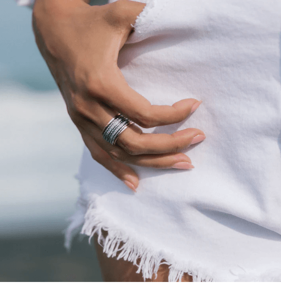 Cherish Sterling Silver Fidget Rings with Yellow Gold Edges and Spinning CZ Bands – A luxurious meditation ring designed for elegance, mindfulness, and emotional connection.