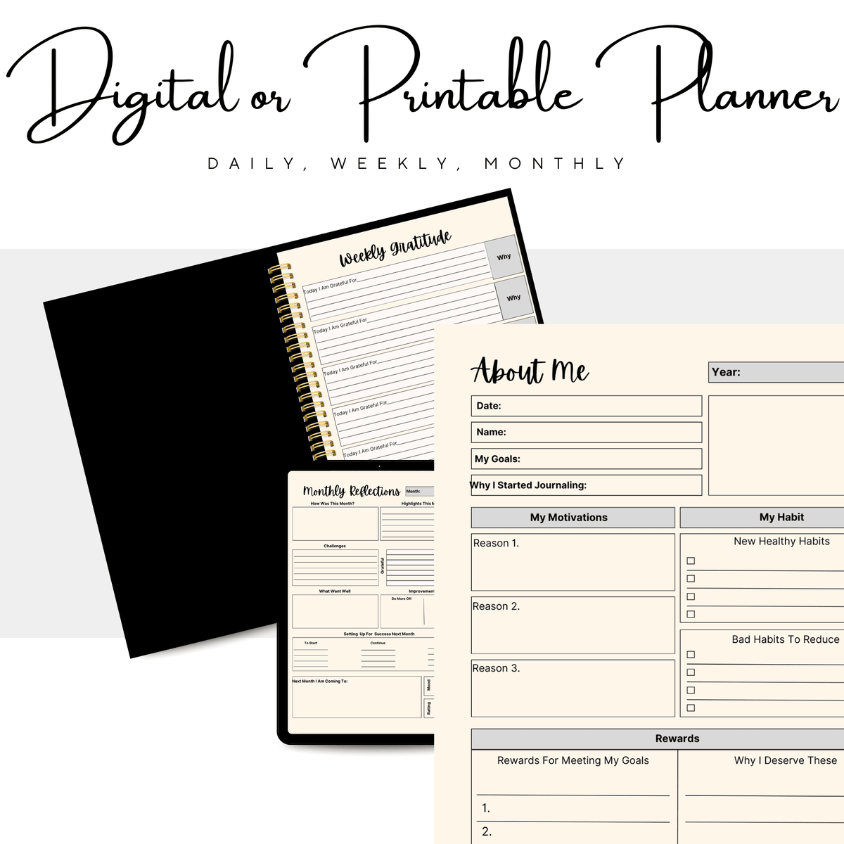 Gratitude Guide: A digital mental health workbook and anxiety journal with daily exercises and mental health worksheets for self-care and stress relief. Perfect gift for someone with anxiety, depression, or as part of a mental health care package or self-care gift.