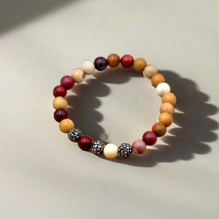 Mookaite Jasper Bracelet with rhinestone accents for anxiety relief, self-confidence, gemstone jewelry and spiritual gifts.