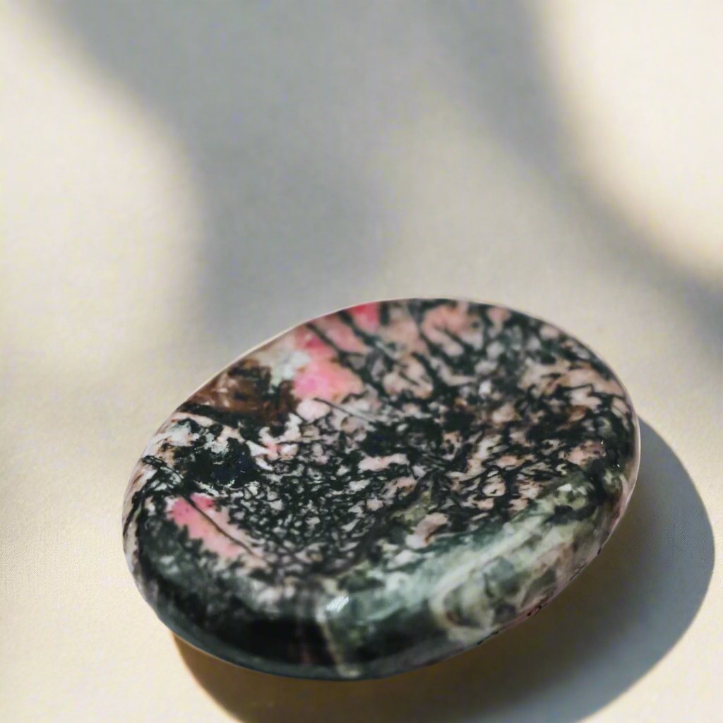 Rhodonite Worry Stone for anxiety, emotional healing, and compassion