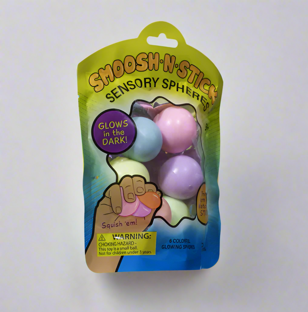 Toysmith Gid Smoosh N Stick Spheres, glow-in-the-dark sensory orbs, fidget toys for kids, stress relief squishy balls, mess-free sensory play.