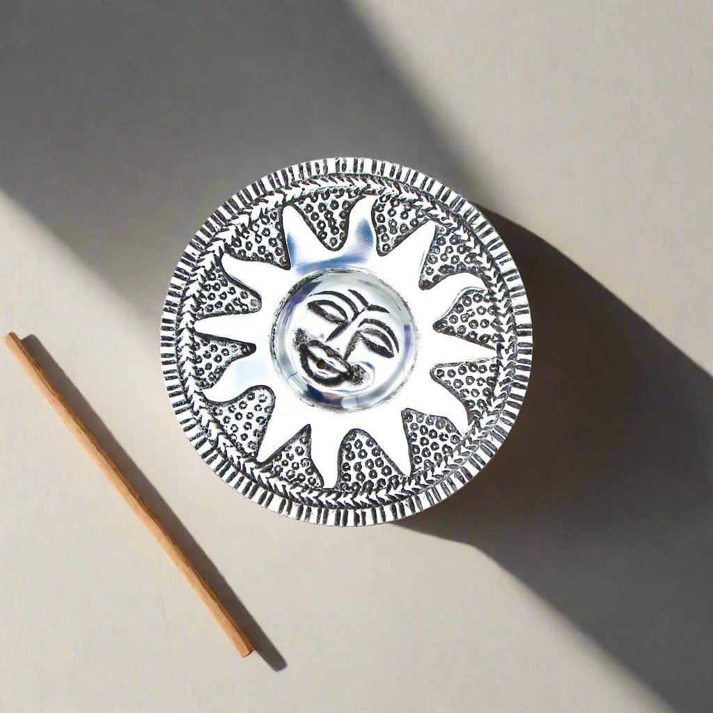 Sun Aluminum Incense Burner is a unique incense burner for incense sticks and cones, symbolizing positivity and light.