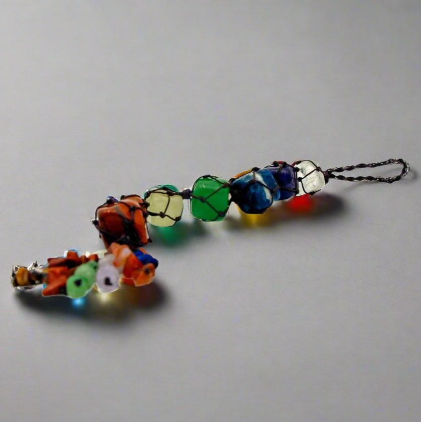 7 Chakra Gemstone Hanging Charm with gemstones for anxiety, chakra alignment, perfect for self-care gifts and mental health support. 