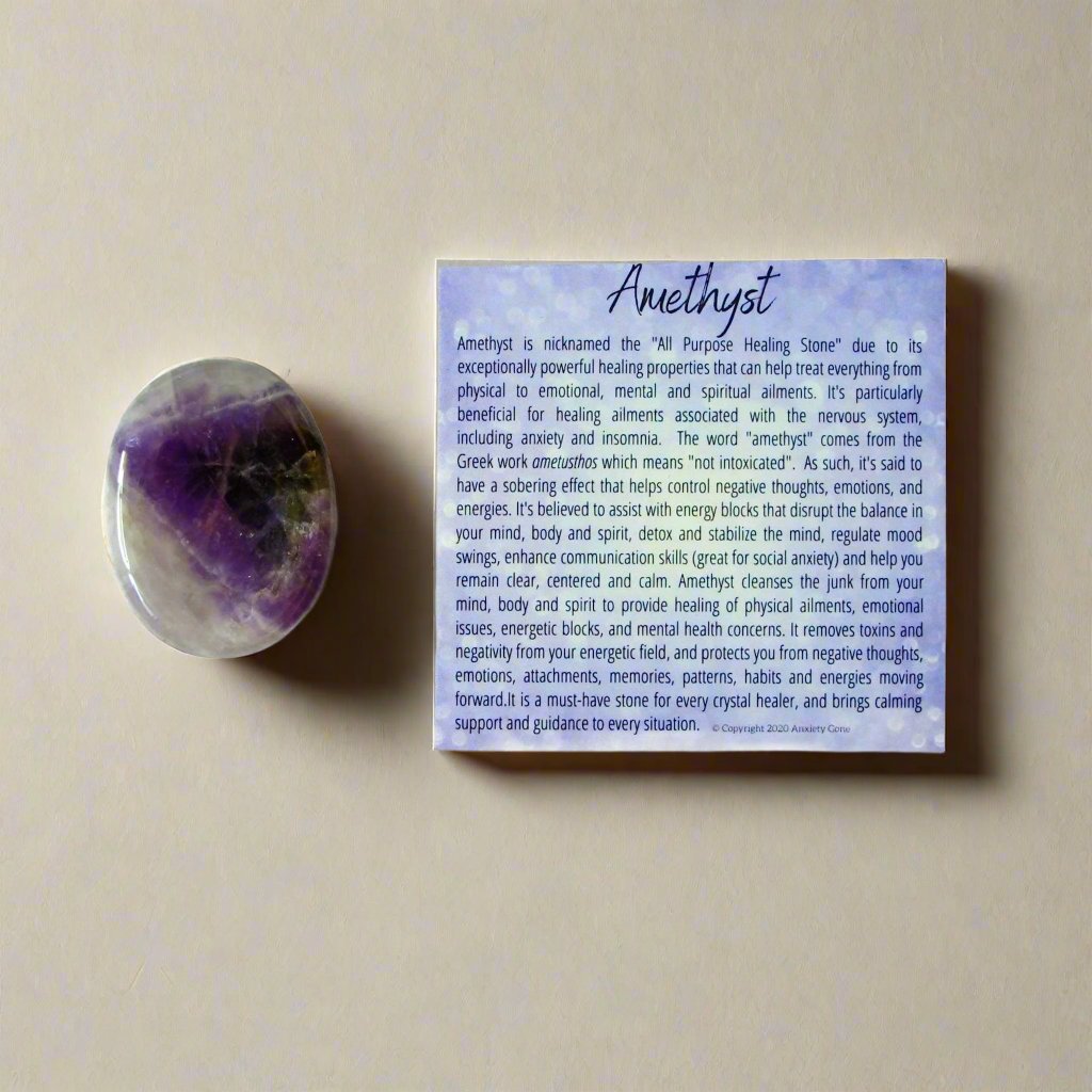 Amethyst Worry Stone for anxiety and stress relief, and healing crystal for mental health.