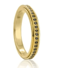 Yellow Gold Fidget Ring for women made with 14 karat gold on .925 sterling silver, displayed with sleek and slim design