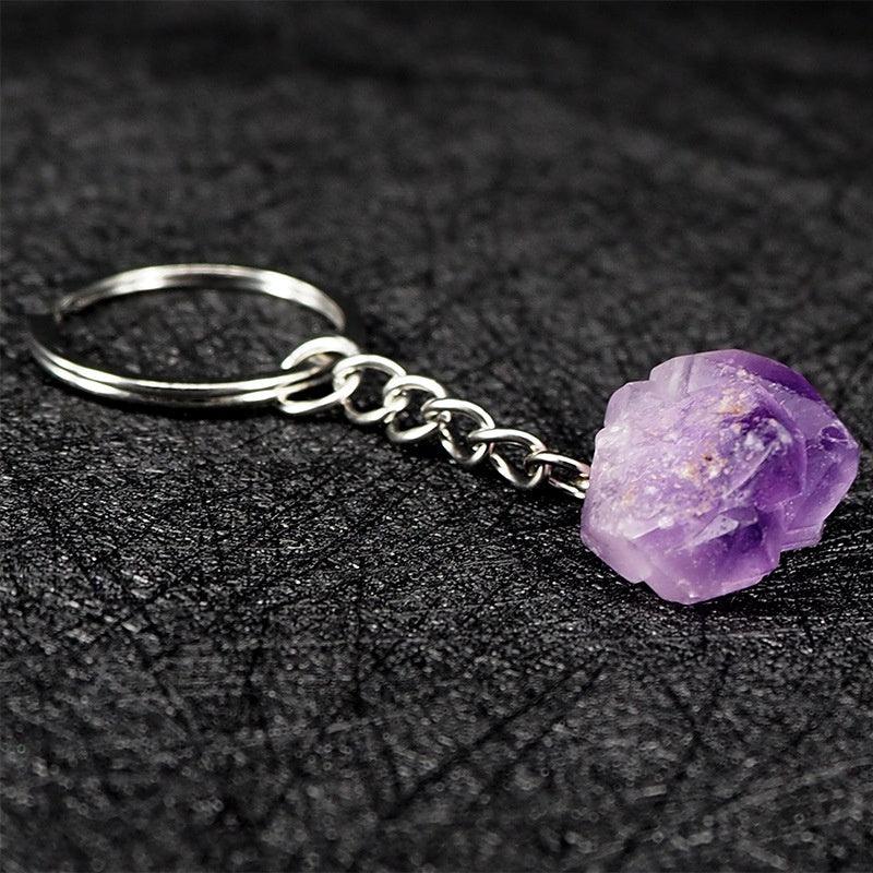 gemstone keychain, amethyst key chain, amethyst charm, gemstone charm, gemstone car charm, crystal car charm, 