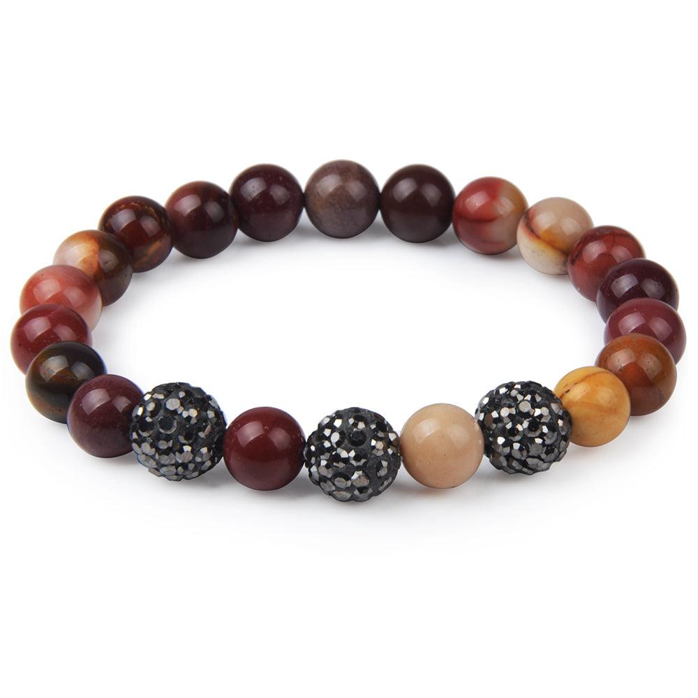 Mookaite Jasper Bracelet with rhinestone accents for anxiety relief, self-confidence, gemstone jewelry and spiritual gifts.