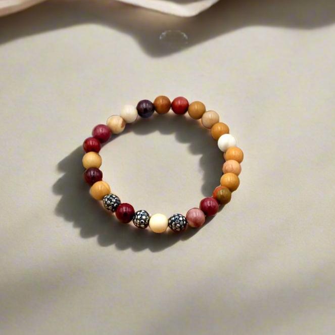 Mookaite Jasper Bracelet with rhinestone accents for anxiety relief, self-confidence, gemstone jewelry and spiritual gifts.